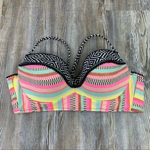 Shade & Shore Neon Stripe Bustier Swim Top SZ 38 C